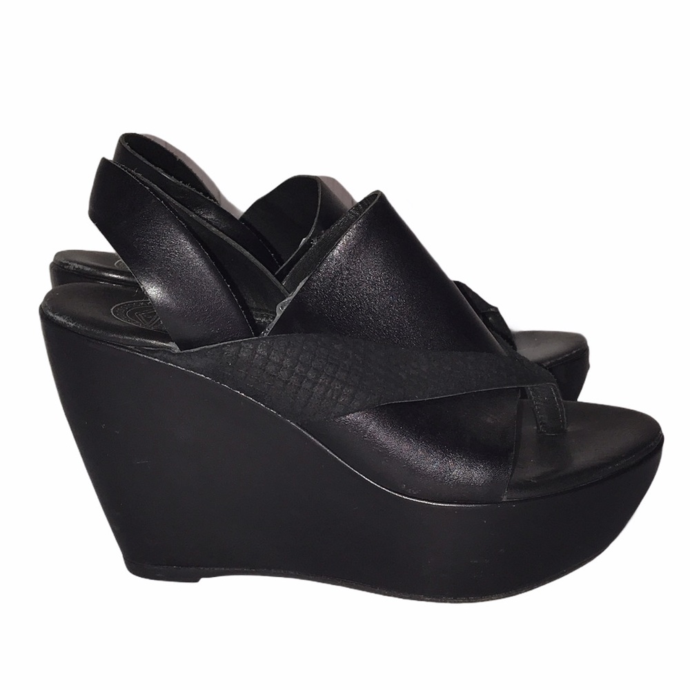Acne Black Leather Wedge Sandals